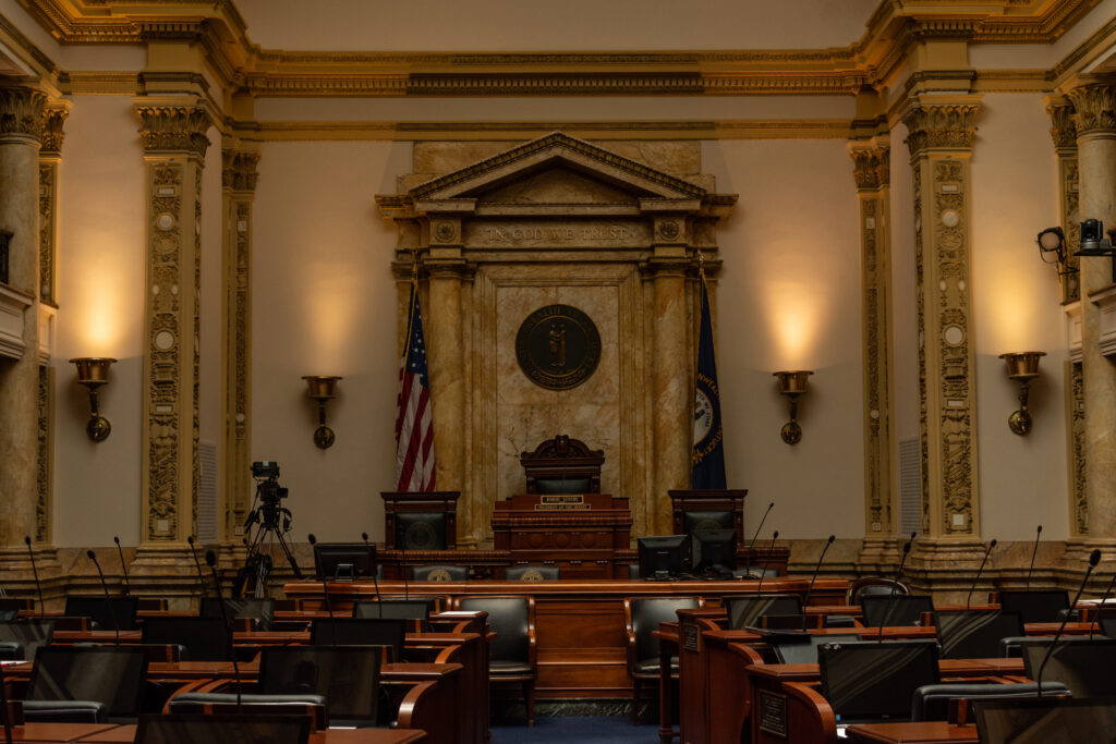 Kentucky senate chambers inside the capitol building. Frankfort, KY.