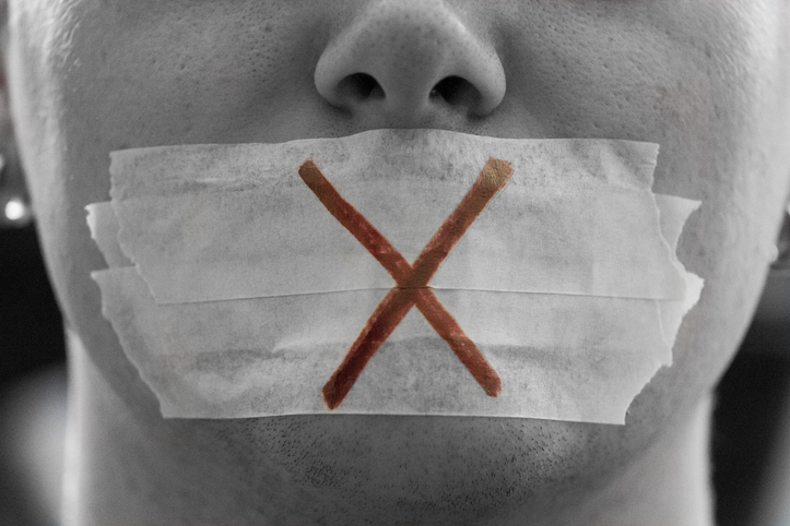 "A male face with a taped mouth and a red cross on it symbolizing censorship.Censorship is all around.Freedom of speech is the political right to communicate one's opinions and ideas via speech. The term freedom of expression is sometimes used synonymously, but includes any act of seeking, receiving and imparting information or ideas, regardless of the medium used. In practice, the right to freedom of speech is not absolute in any country and the right is commonly subject to limitations, as with libel, slander, obscenity, copyright violation and incitement to commit a crime."