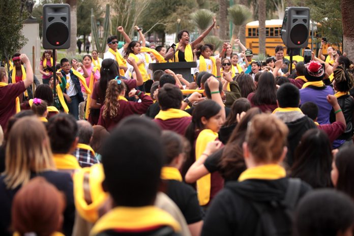 A crowd of students at a school choice rally in Wisconsin