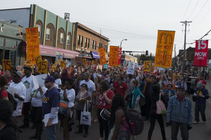 Strike and a protest march for a $15/hour minimum wage