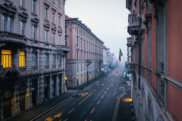 Empty street in Bergamo Italy due to COVID-19 shutdowns