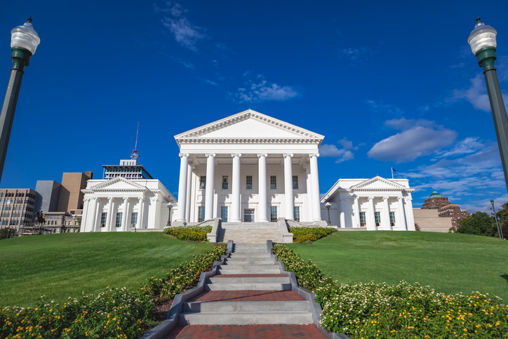 Exterior of the Virginia State Capitol building in Richmond, Virginia, designed by Thomas Jefferson