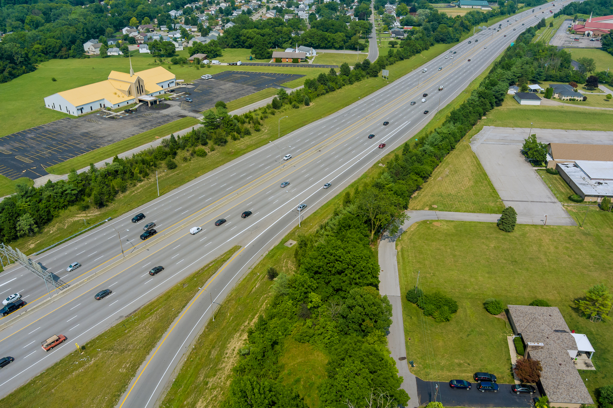 Aerial view in 70 highway road near Scioto Woods, Columbus, Ohio USA