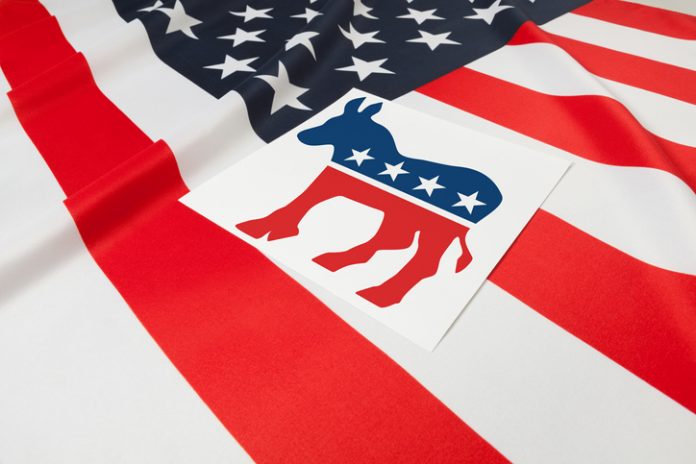 Democratic Party symbol on American flag